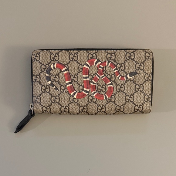 Gucci Handbags - Gucci Beige Wallet with Red and White Snake